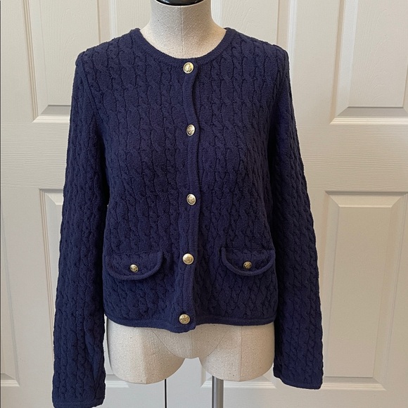 J. Crew Odette Cable-Knit Sweater Lady Jacket in Cotton-Blend Boucle Size Medium - Picture 1 of 8